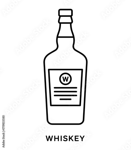 Whiskey bottle line art in black and white with