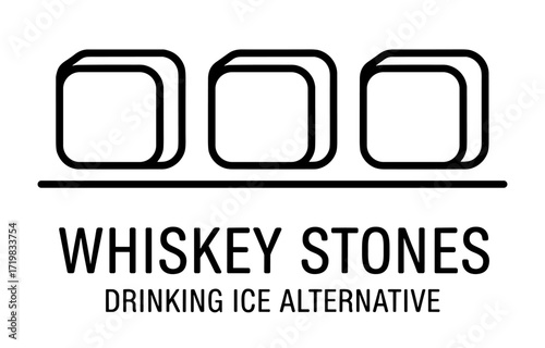 Whiskey Stones Logo in Minimalist Line Art in Black and White