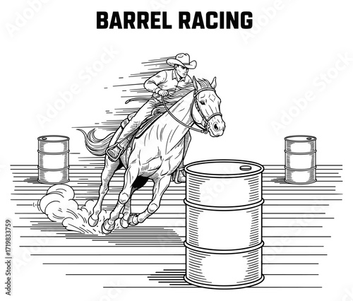 Cowboy Barrel Racing on Horseback