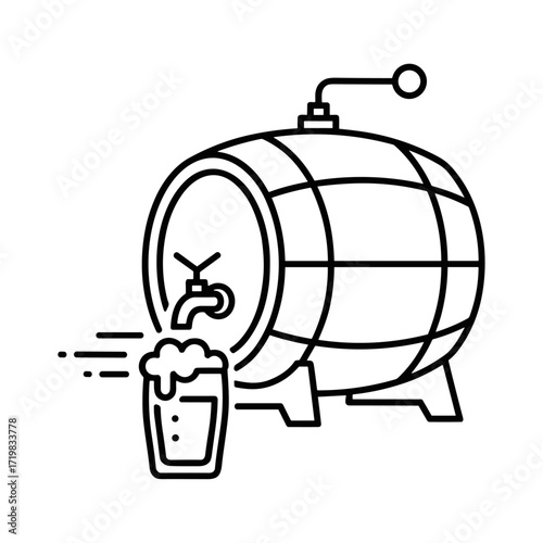 Beer keg and glass in bold line art in black and white