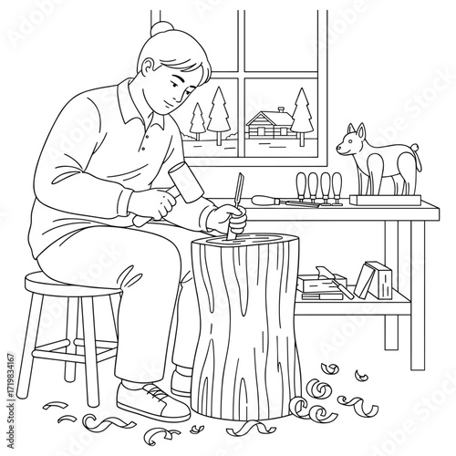 Woodcarver against workshop background
