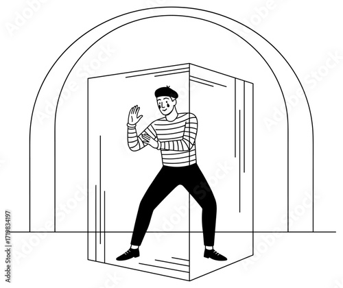 Mime in cube in line art style