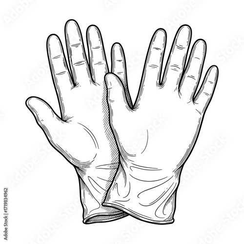 Protective gloves line drawing in black and white