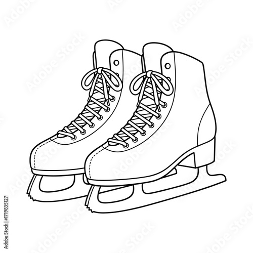 Ice skates in line art in black and white