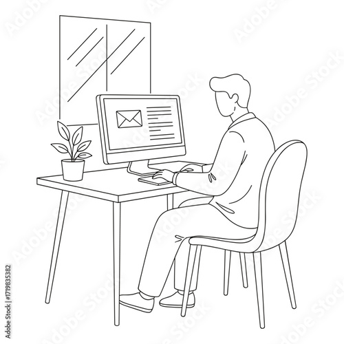 Man checking email from behind against office background