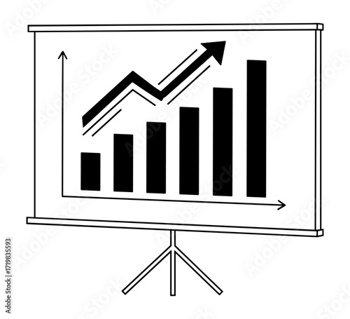Growth chart on projector in line art in black and white