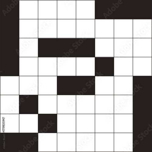Black and White Gridded Crossword Puzzle Pattern.