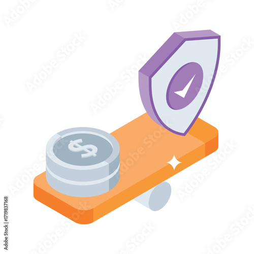 Sleek isometric icon of insurance cash bundle