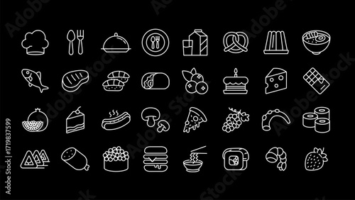 Minimal outline food icons set. Editable stroke. Vector illustration.
