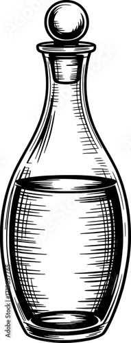 Elegant glass bottle with stopper filled with liquid container