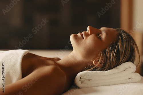 Woman enjoying a relaxing facial treatment at a luxurious spa salon