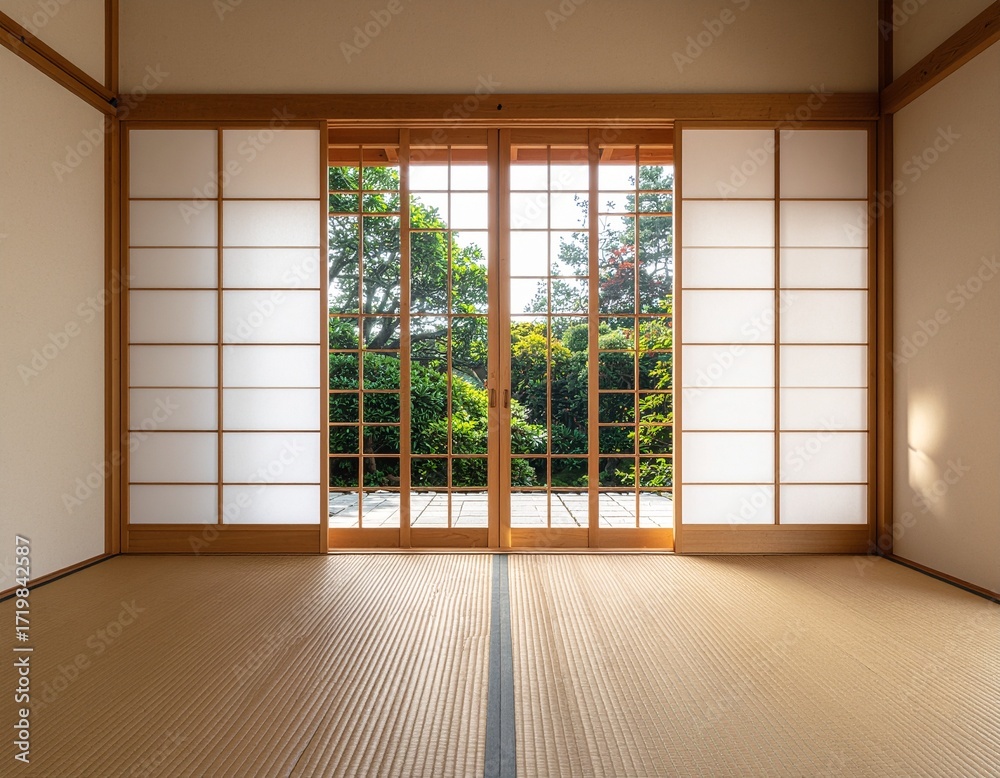 Naklejka premium Slide door dengan arsitektur jepang