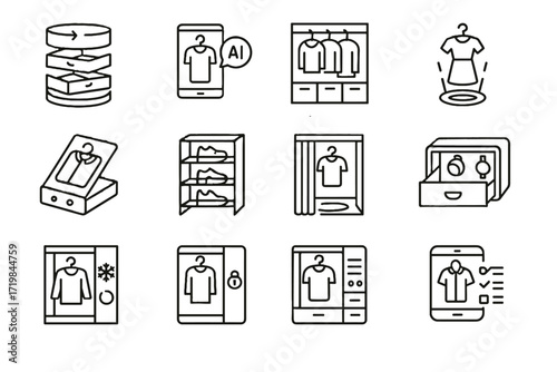 System holographic icon organizer wardrobe cabinet rack icons smart booth secure vector