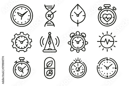 Capsule icon eco pulse inspired biological vector clock bio gear timer circadian
