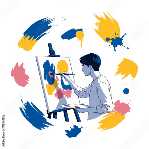 Abstract Artist Painting With Brush on Canvas