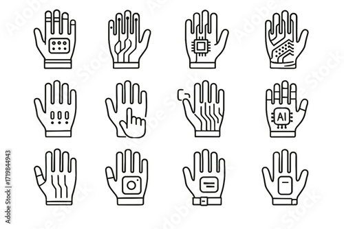 Pads interface conductive robotic glove icon finger indicators module sensor vector nano