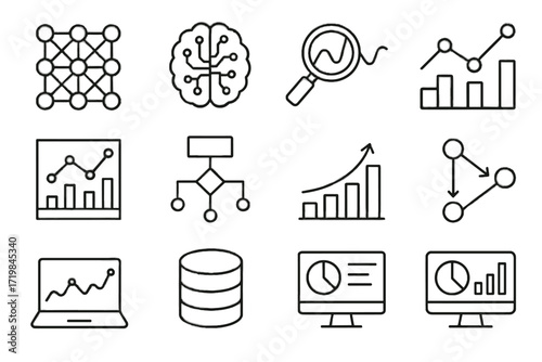 Glass icons icon vector ai magnifying analytics neural charts lines statistical analysis