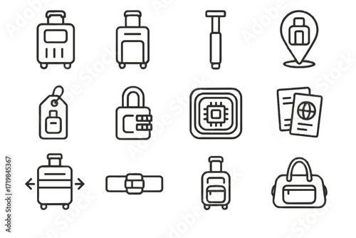 Strap vector suitcase travel icon rolling chip bag expandable smart luggage