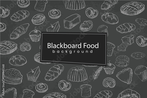 Rustic blackboard with scattered food ingredients and spices