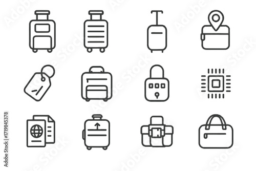 Retractable icons module icon luggage travel gps lock smart vector chip compartment