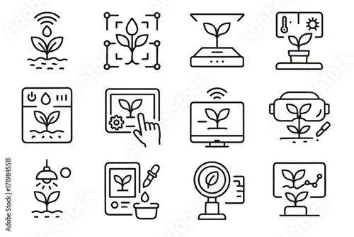 Device vector growth icons greenhouse climate display smart holographic icon beds virtual