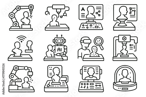 Icon futuristic shaping smart vector design sanding device automated clay sculpting robotic