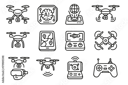Quantum system icon virtual advanced mapping controller drones aerial rotor smart vector
