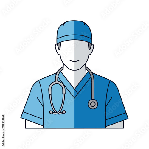 Healthcare Professional in Blue Scrubs Illustration