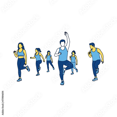 Line Art People in Exercise Class Vector