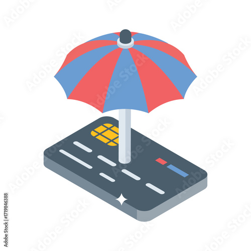 Modern isometric style icon of credit card protection