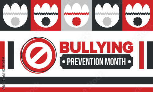 National Bullying Prevention Month in October. Stop bullying. Annual nationwide campaign to keep all youth safe from bullying. Red color. Poster, card, banner, background. Vector illustration