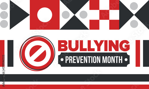 National Bullying Prevention Month in October. Stop bullying. Annual nationwide campaign to keep all youth safe from bullying. Red color. Poster, card, banner, background. Vector illustration