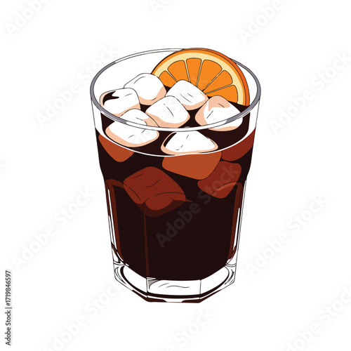 Refreshing Cola Drink With Orange Slice Illustration