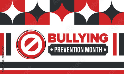 National Bullying Prevention Month in October. Stop bullying. Annual nationwide campaign to keep all youth safe from bullying. Red color. Poster, card, banner, background. Vector illustration