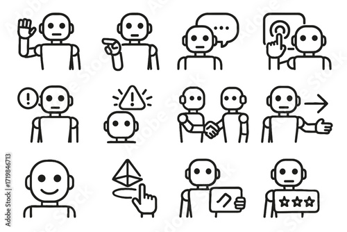 Signal interaction bubble icons icon pointing panel alert robot touchscreen gesture vector
