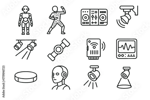 Monitor futuristic ai icon spotlight performer module vector sensor motion icons actuator