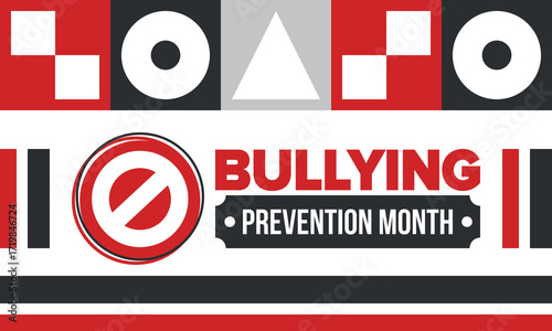 National Bullying Prevention Month in October. Stop bullying. Annual nationwide campaign to keep all youth safe from bullying. Red color. Poster, card, banner, background. Vector illustration