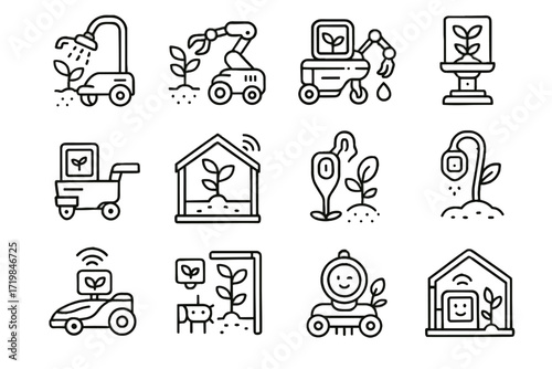 Lawn device garden vector icons immersive dispenser futuristic greenhouse ai autonomous icon