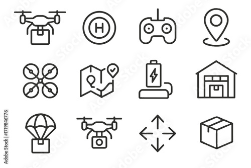 Drone box icon gps map signal delivery vector landing icons camera
