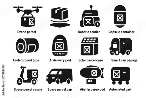 Underground drone solar scooter icon vector courier futuristic box space delivery