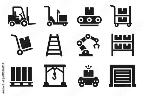 Cart icon icons lifting warehouse conveyor storage automated vector belt equipment crane