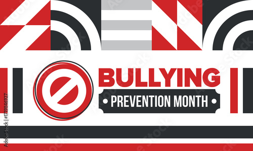 National Bullying Prevention Month in October. Stop bullying. Annual nationwide campaign to keep all youth safe from bullying. Red color. Poster, card, banner, background. Vector illustration