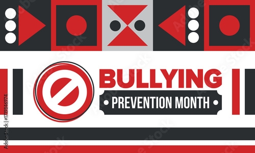 National Bullying Prevention Month in October. Stop bullying. Annual nationwide campaign to keep all youth safe from bullying. Red color. Poster, card, banner, background. Vector illustration