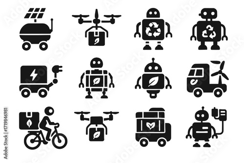 Eco icon vector robot green icons courier electric energy bot recyclable material