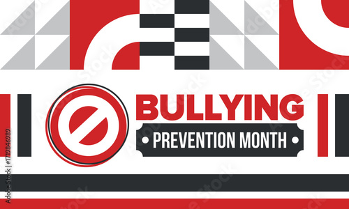 National Bullying Prevention Month in October. Stop bullying. Annual nationwide campaign to keep all youth safe from bullying. Red color. Poster, card, banner, background. Vector illustration