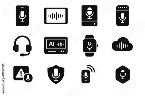 Icon monitoring smartphone cloud smart vector wireless mic voice recorder headset remote