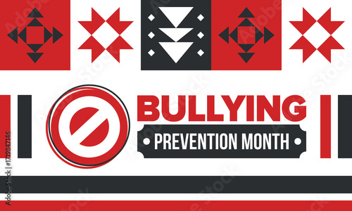 National Bullying Prevention Month in October. Stop bullying. Annual nationwide campaign to keep all youth safe from bullying. Red color. Poster, card, banner, background. Vector illustration