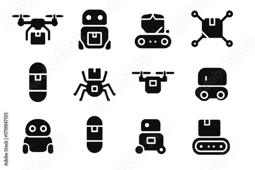 Delivery vector courier parcel drone transport icon container nano cube capsule tracked