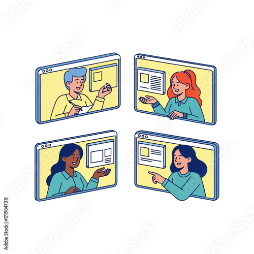 Virtual Online Meeting Communication Vector Illustration