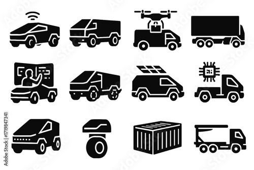 Wheel icons drone icon control truck vector headlight electric cyber cargo ai